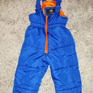 24 month snow suit pants suspenders blue and orang